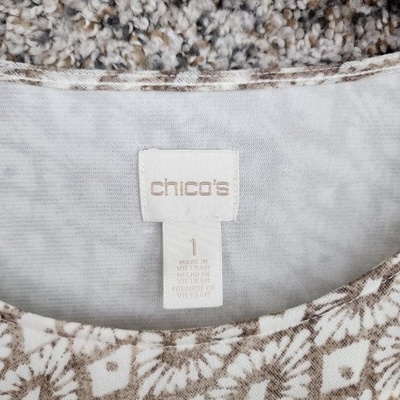 Chicos Top Womens 1 US Medium Beige Ruffle Mesh Lined Stretch Casual Ladies - Picture 6 of 7